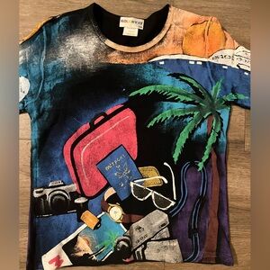 VINTAGE Kolorway USA Hand Painted 3/4 Sleeve Shirt travel passport vacation